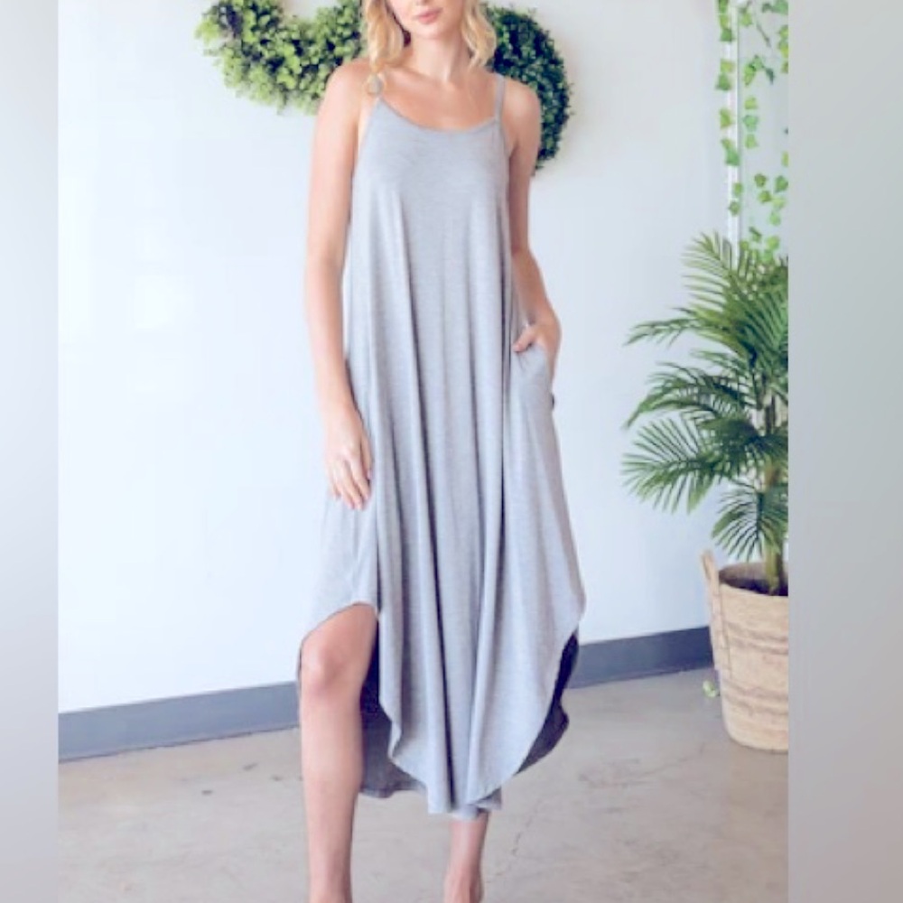 Carly Jean “Stella” spaghetti strap dress with pockets in grey
